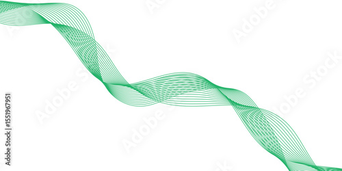 Abstract wavy green stream element for design on transparent background isolated. green lines vector illustration. Curved wave. Abstract wave element for design