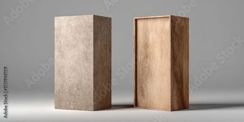 Tall Vertical Wooden Packaging Box Mockup on Textured Surface