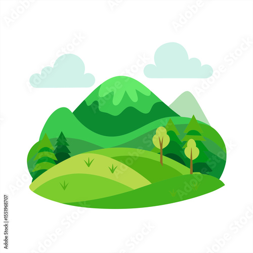 peaceful green hill landscape drawing on white background 3 on transparent background