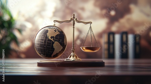 Global Justice: Scales of Justice and Earth Globe