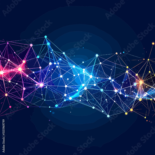 Abstract Network Connection with Glowing Nodes on Dark Blue Background for Technology and Science Concepts
