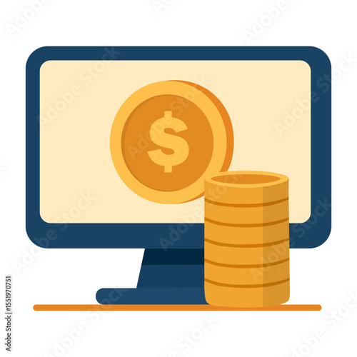 coins and laptop
