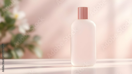 Minimalist skincare product bottle mockup on pink background for beauty and health advertisement use case