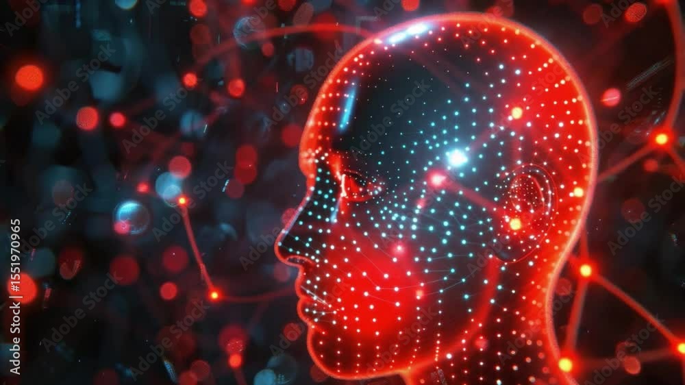 Artificial intelligence and neural network concept. A human head ...