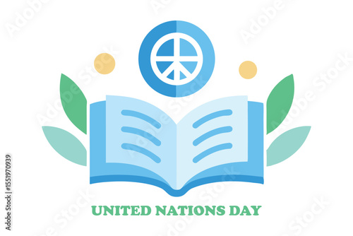UN Charter Open Book Vector – Glowing Peace Icons Emerge for United Nations Day.