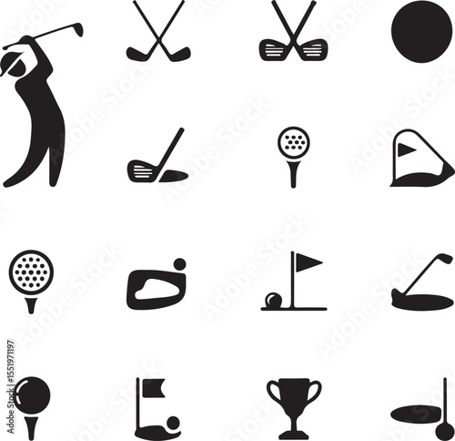 Golf sport game vector glyph icons set