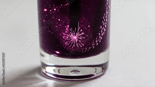 Purple Glittery Drink in Glass with Bubbles and Sparkles