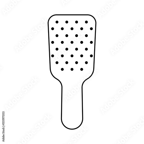 A simple black and white outline image of a hairbrush. Perfect for personal care and salon services designs.