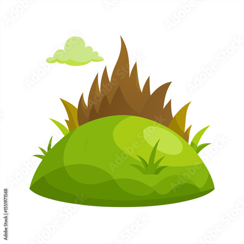 cartoon grassy hill vector clipart on white backgr on transparent background