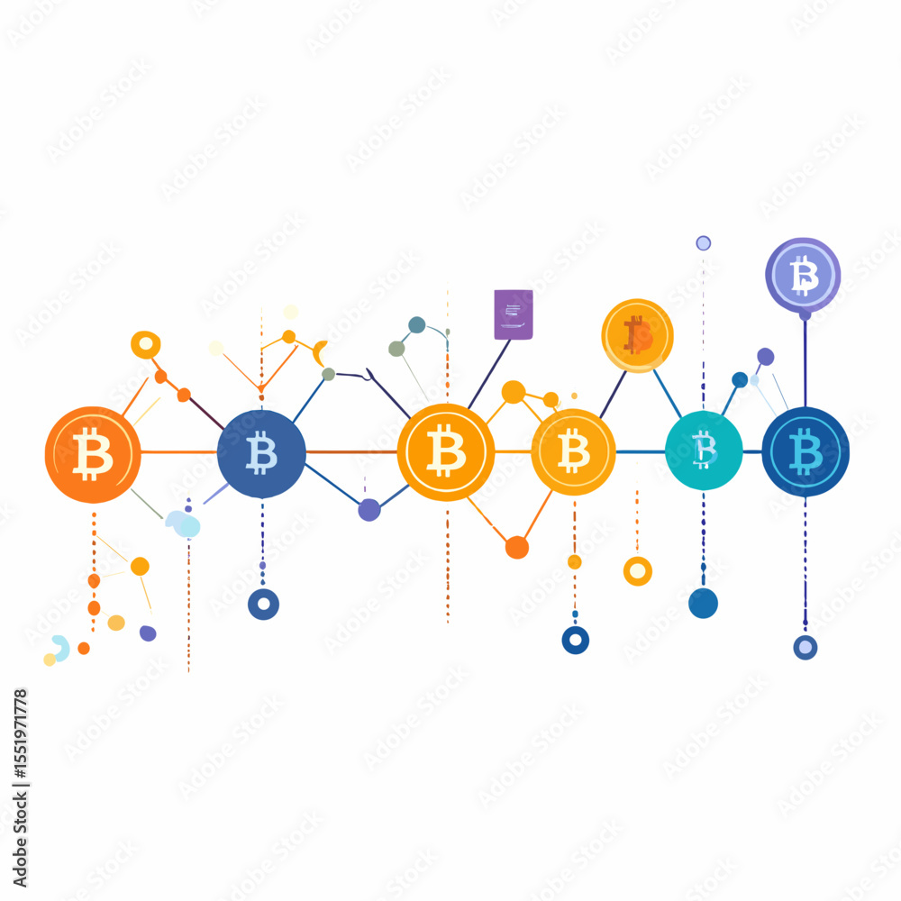 Bitcoin Blockchain Network Concept with Geometric Shapes and Connected Lines in Vibrant Colors for Digital Finance Bitcoin Blockchain Network Concept with Geometric Shapes and Connected Lines in Vibrant Colors for Digital Finance