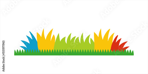 grass border doodle in colorful kid style on white background on transparent background