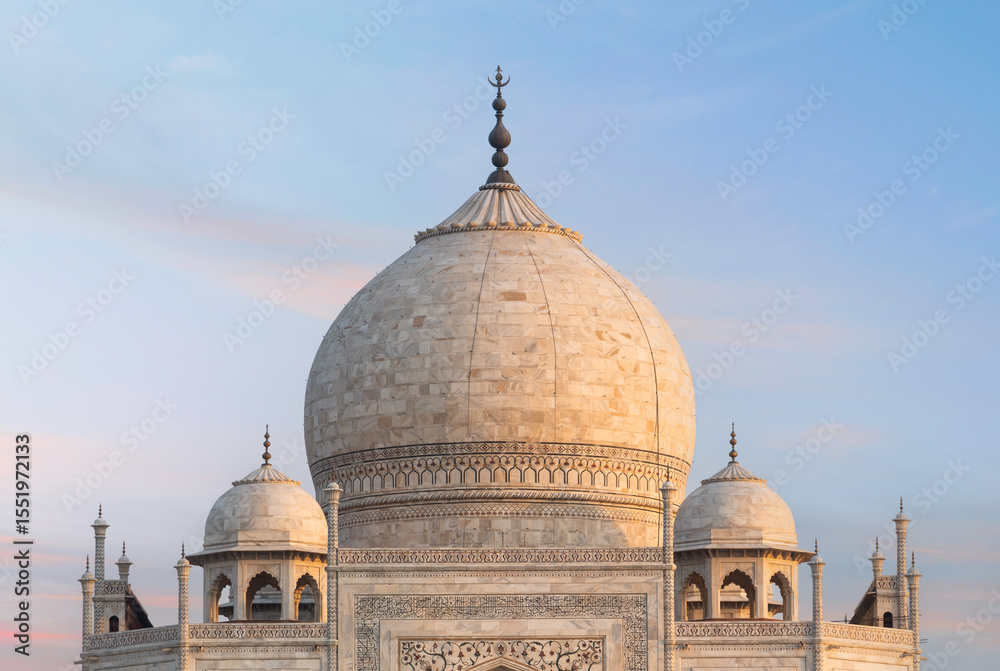 Obraz premium Closeup view of The Taj Mahal, The Taj Mahal is an ivory-white marble mausoleum on the south bank of the Yamuna river