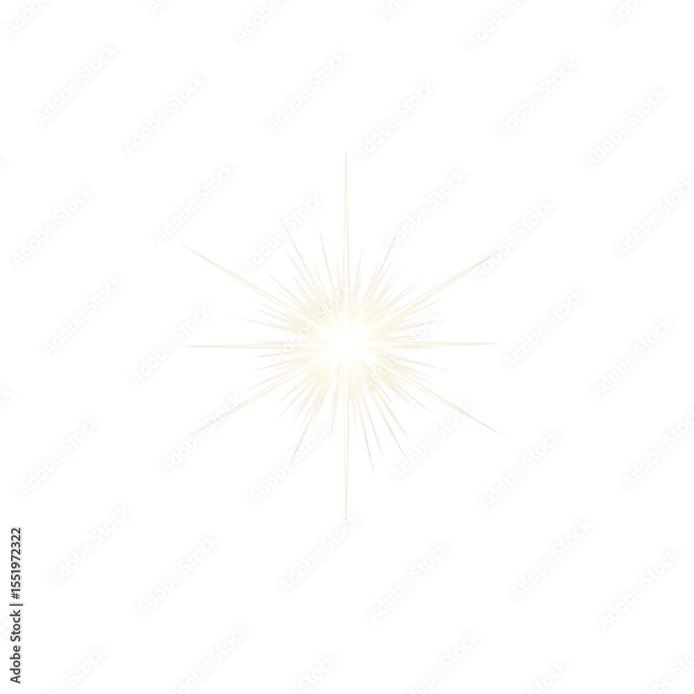 Fototapeta premium A brilliantly luminous six-pointed light star with an intensely transparent core and soft golden-white rays, having clear contours, isolated against an immaculate transparent background with