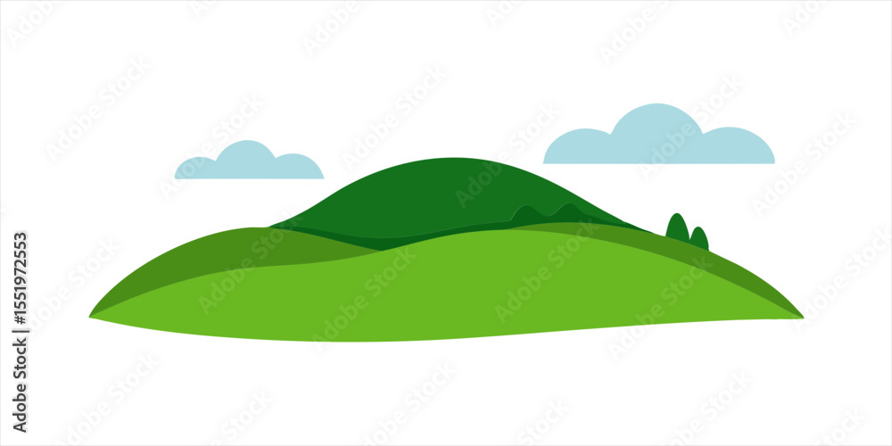 Fototapeta premium grassy hill landscape vector illustration on white on transparent background