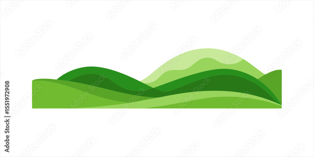 Fototapeta premium minimalist rolling hills with green grass in vector on white background 5 on transparent background