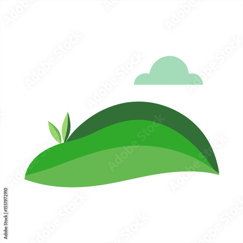 minimalist grass hill landscape illustration on white background on transparent background