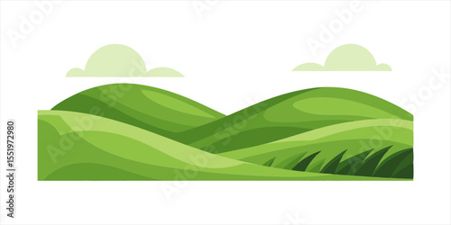 minimalist rolling hills with green grass in vector on white background on transparent background