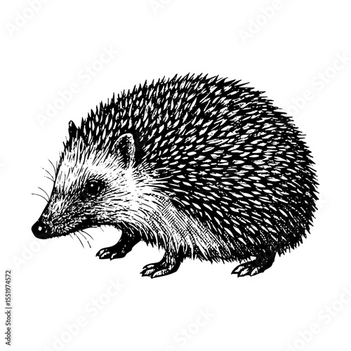 Hedgehog sketch engraving black and white outline. Scratch board imitation.