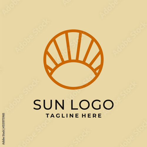 Abstract sunrise logo in circular minimalist line art design