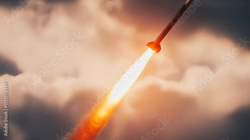Fiery Ascent: Stunning Rocket Launch Sequence Against Dynamic Cloudy Skies