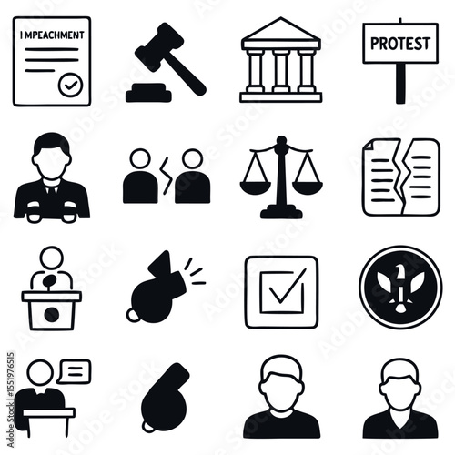Minimalist Flat Icon Set of Impeachment and Political Accountability Symbols