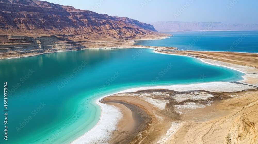 Obraz premium Scenic View of Turquoise Waters and Desert Landscape by the Sea