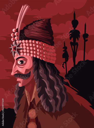 Canvastavla impaler with hat and moustache