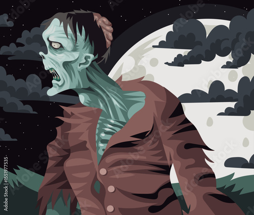 evil creepy zombie in the dark night