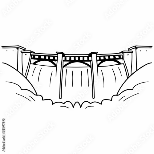 Creative River Barrage Vector Illustration | Detailed Water Control Structure for Hydropower, Irrigation, and Infrastructure Design	
