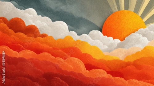 Warm Sunset Cloudscape: Orange Red Yellow Hues Texture Background