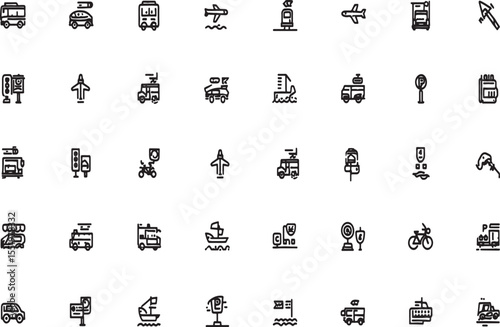 Transportation Icons Vector Line Art Graphics