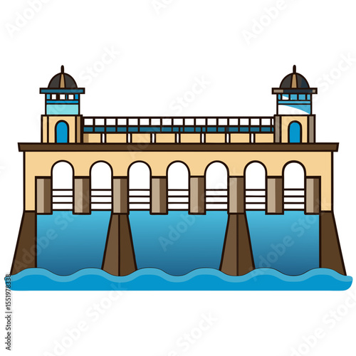 Creative River Barrage Vector Illustration | Detailed Water Control Structure for Hydropower, Irrigation, and Infrastructure Design	