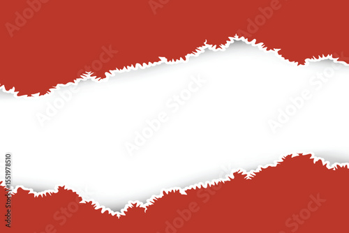 Red Torn Paper Frame with Transparent Center for Creative Design and Text Overlay