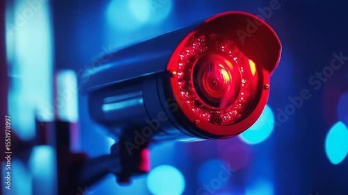 Security camera monitoring urban area at night