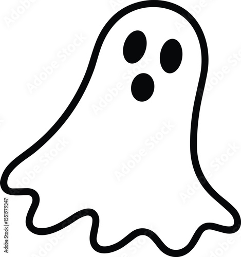 Simple Halloween Ghost Line Art Vector Illustration
