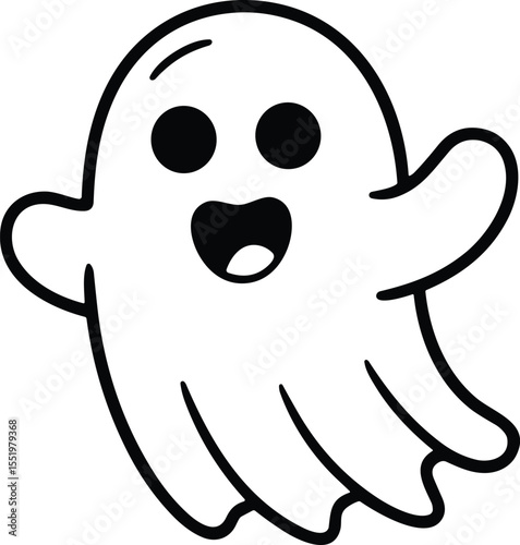 Cute Halloween Ghost Line Art Vector Illustration
