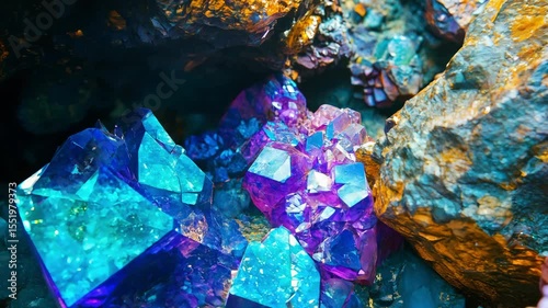 Different crystal shapes and colors showcase the beauty of mineral deposits found in a cave, revealing natures intricate wonders