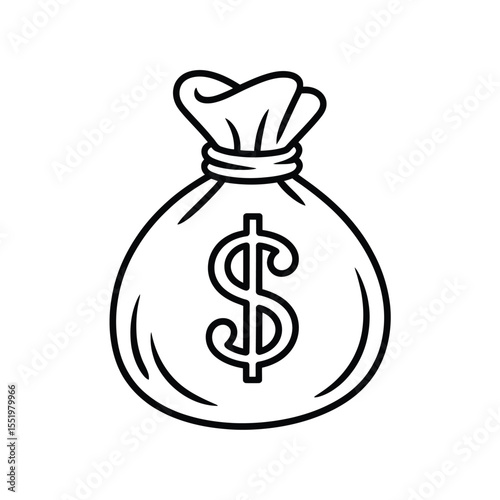 Black and White Illustration of a Money Bag with Dollar Sign