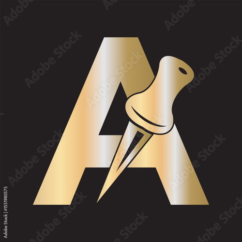 Initial Drawing Pin Logo combine with letter A vector template