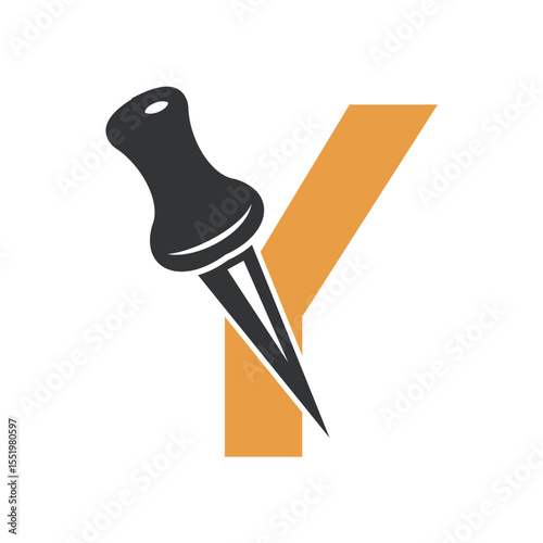 Initial Drawing Pin Logo combine with letter Y vector template