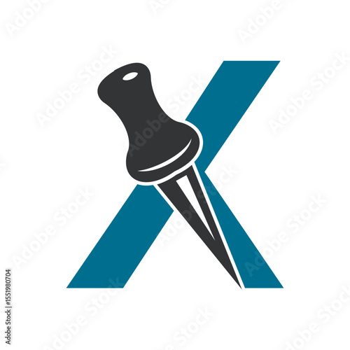 Initial Drawing Pin Logo combine with letter X vector template