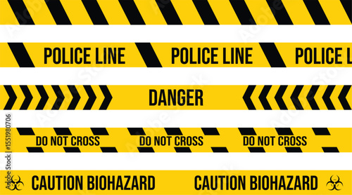 Caution Tape Police Line, Danger, Biohazard, Do Not Cross - Warning Stripes