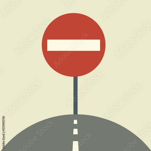 Road sign indicating no entry on a muted background  