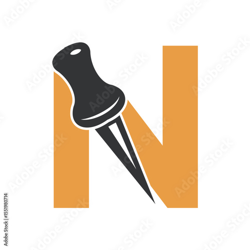 Initial Drawing Pin Logo combine with letter N vector template
