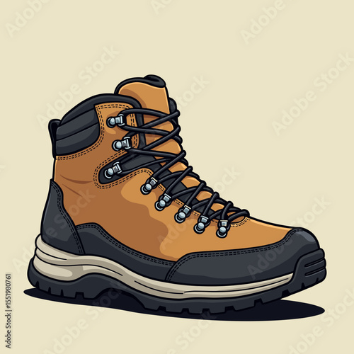 Hiking boot illustration with laces and durable design  