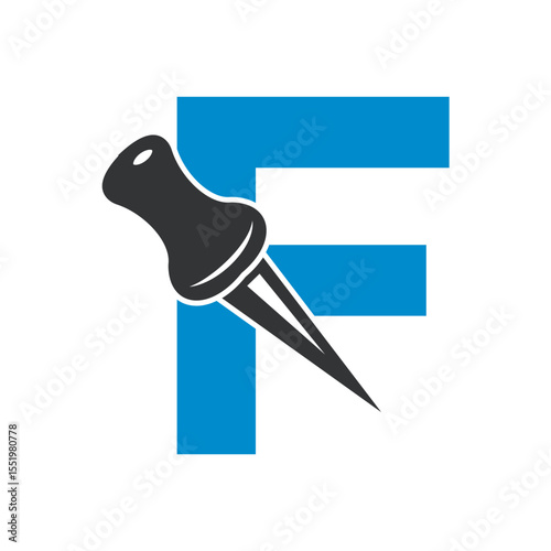 Initial Drawing Pin Logo combine with letter F vector template