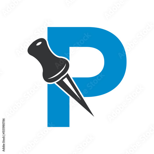 Initial Drawing Pin Logo combine with letter P vector template