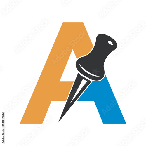 Initial Drawing Pin Logo combine with letter A vector template
