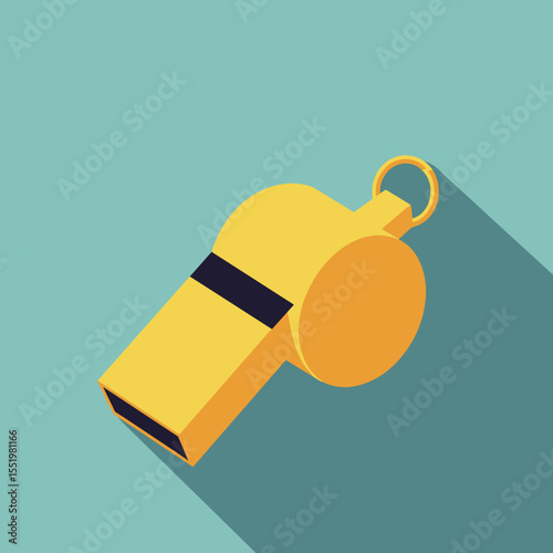 Yellow whistle on green background with shadow effect  