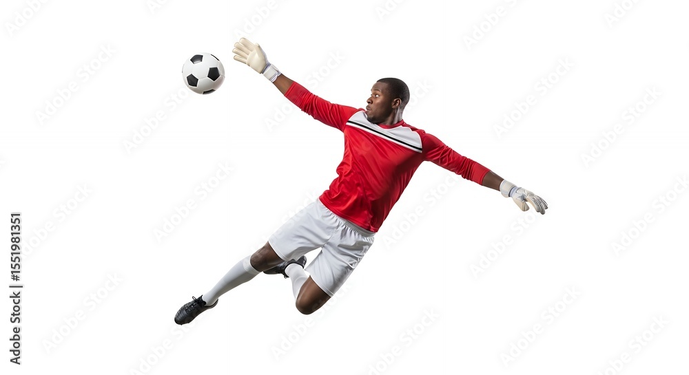 Fototapeta premium Athletic Goalkeeper Diving to Save Ball, White Background